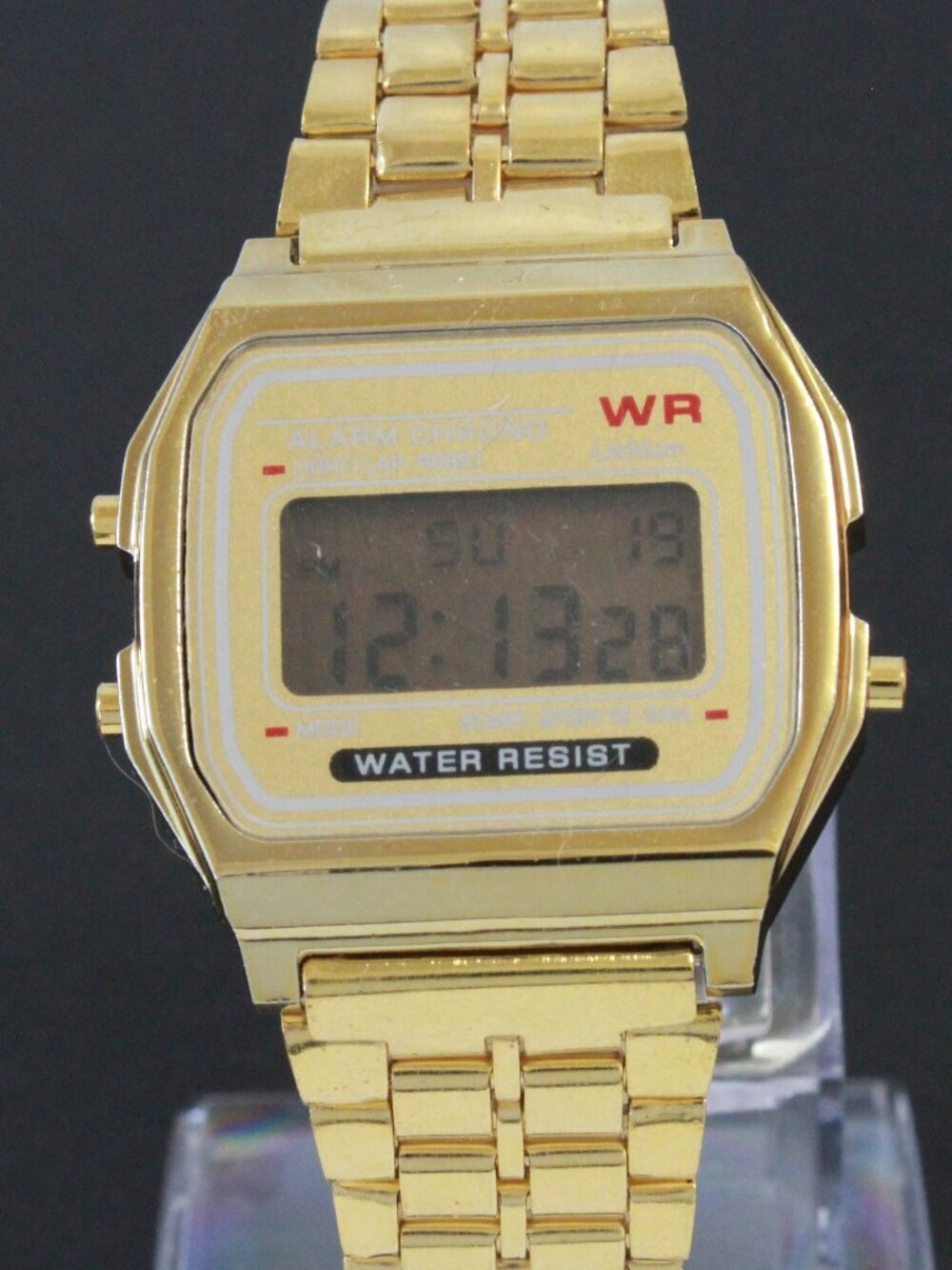 Retro Style Digital Watch Metal Case Bracelet Back light, Stopwatch, Day, Date - Picture 6 of 11